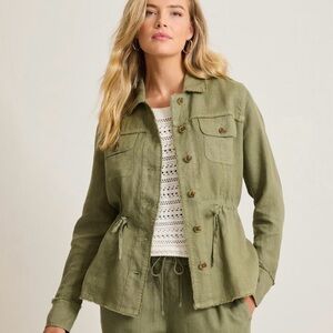 Tommy Bahama Two Palms 100% Linen Raw-Edge Utility Jacket Green Coastal Beach